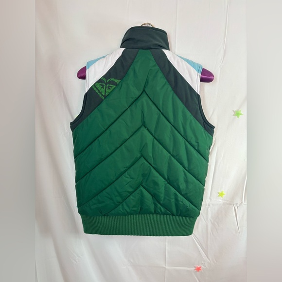 Y2K Roxy Green White and Blue Puffer Vest Women’s Size M - Picture 2 of 12